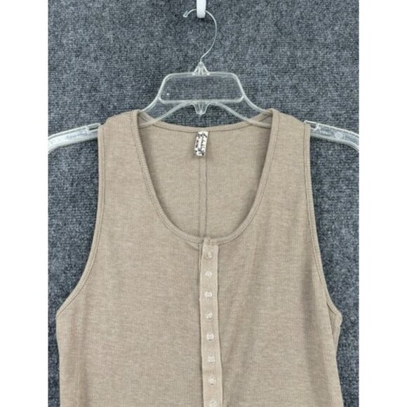 Free People Intimately Ribbed Jersey Henley Tank With Snaps Taupe Womens Small - Picture 2 of 11